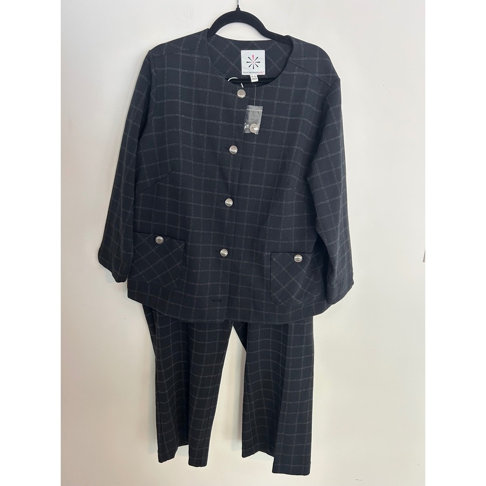 Isaac Mizrahilive! NWT Women 2PC Windowpane Plaid Jacket and Pants Set Black 3XP